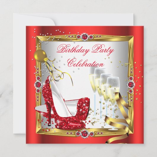 Red High Hiel Shoes Champagne Gold White Kaart (Voorkant)