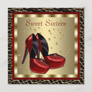 Red High Hiel Shoes Leopard Sweet Sixteen Birthday Kaart