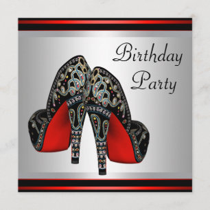 Red High Hiel Shoes Red Black Birthday Party Kaart