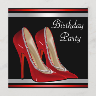 Red High Hiel Shoes Red Black Birthday Party Kaart