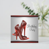 Red High Hiel Shoes Red Black Birthday Party Kaart (Staand voorkant)