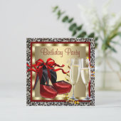 Red High Hiel Shoes Red Leopard Birthday Kaart (Staand voorkant)