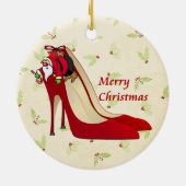 Red High Hiel Shoes/Santa Elf Keramisch Ornament (Achterkant)
