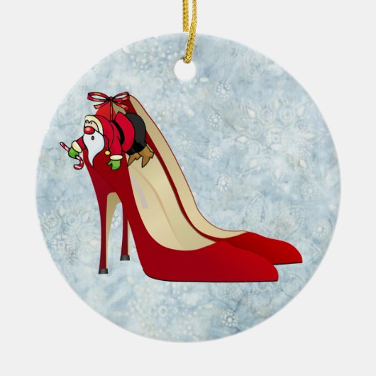 Red High Hiel Shoes/Santa Elf Keramisch Ornament (Voorkant)