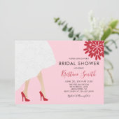 Red High Hiel Shower Bridal Shower Invitation, Roz Kaart (Staand voorkant)