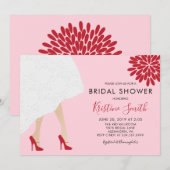 Red High Hiel Shower Bridal Shower Invitation, Roz Kaart (Voorkant / Achterkant)