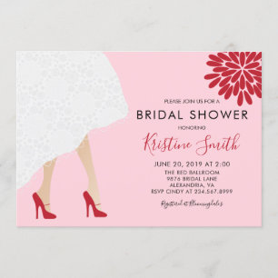 Red High Hiel Shower Bridal Shower Invitation, Roz Kaart