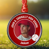 Red High School Baseball Player Photo Christmas Metalen Ornament