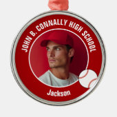 Red High School Baseball Player Photo Christmas Metalen Ornament (Voorkant)