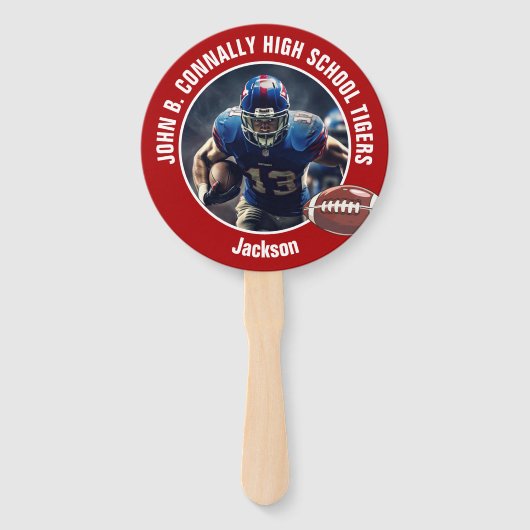 Red High School Football Player Photo Parent Handwaaier (Voorkant)