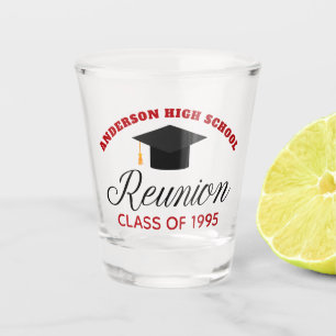 Red High School Reunion Party Custom Alumni Shot Glas
