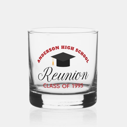 Red High School Reunion Party Custom Alumni Whisky Glas (Voorkant)