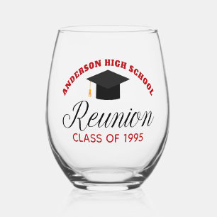 Red High School Reunion Party Custom Alumni Wijnglas Zonder Voet