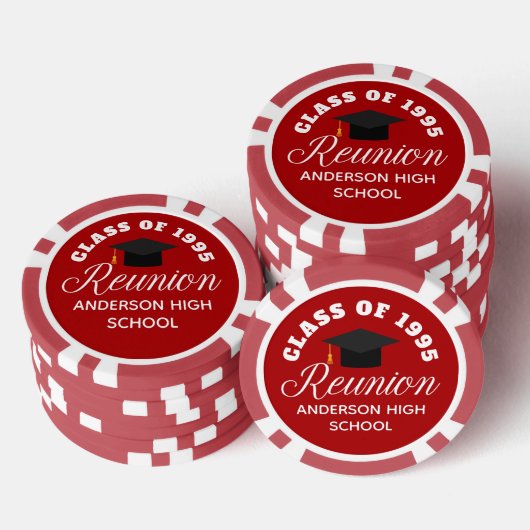 Red High School Reunion Personalized Party Poker Chips (Opstapeling)