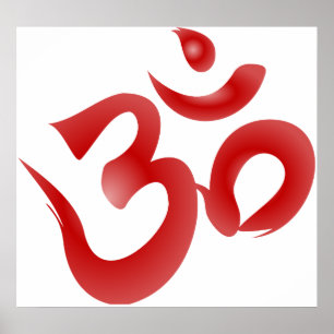 Red Hindu Symbol Om Aum Devanagari Calligrafie Poster