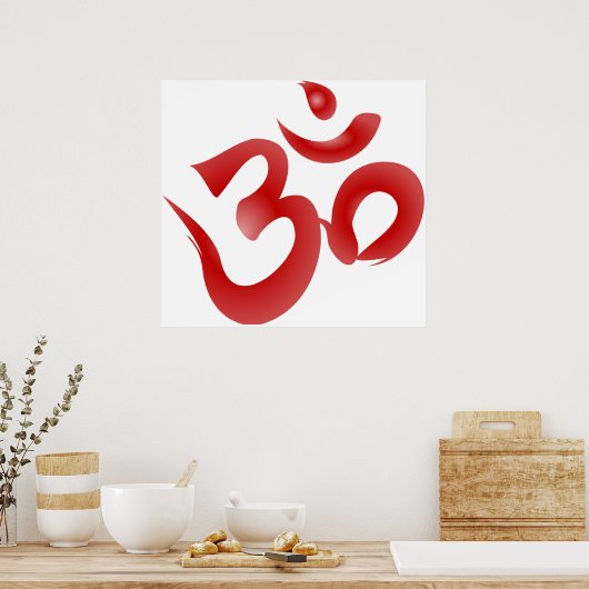 Red Hindu Symbol Om Aum Devanagari Calligrafie Poster (Keuken)
