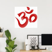 Red Hindu Symbol Om Aum Devanagari Calligrafie Poster (Thuiskantoor)