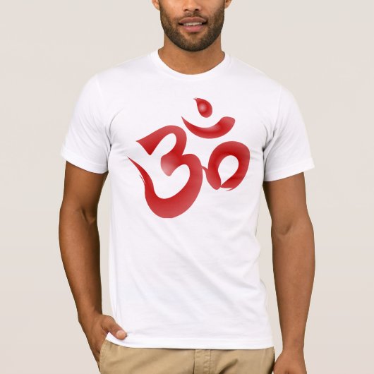 Red Hindu Symbol Om Aum Devanagari Calligrafie T-shirt (Voorkant)