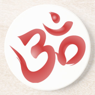 Red Hindu Symbol Om Aum Devanagari Calligrafie Zandsteen Onderzetter