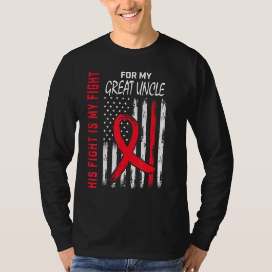 Red His Fight Great Uncle Heart Disease Awareness  T-shirt (Voorkant)
