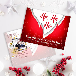 Red Ho Ho Kerstmis en nieuwjaarsfoto's groet Feestdagenkaart