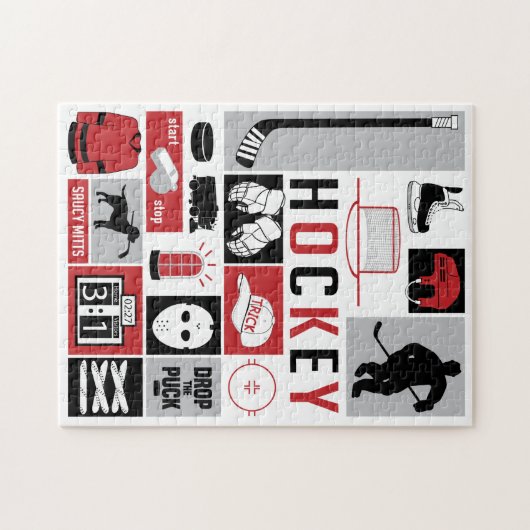 Red Hockey Elements Stick Puck Player Legpuzzel (Horizontaal)