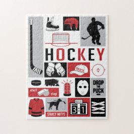 Red Hockey Elements Stick Puck Player Legpuzzel