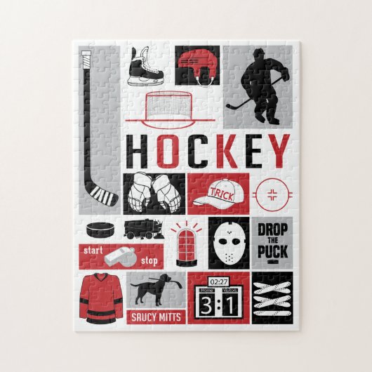 Red Hockey Elements Stick Puck Player Legpuzzel (Verticaal)