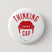 Red Hockey Helmet Thinking Pet Flair Button (Voorkant)