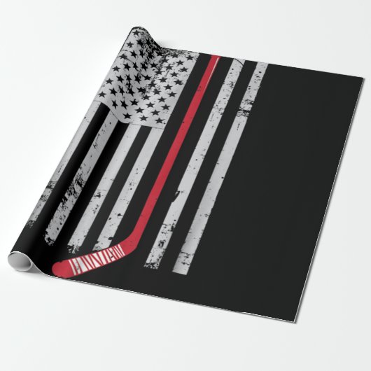 Red Hockey Stick American Flag USA Hockey Cadeaupapier (Uitgerold)