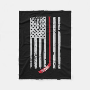 Red Hockey Stick American Flag USA Hockey Fleece Deken