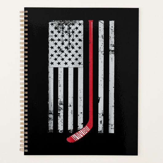Red Hockey Stick American Flag USA Hockey Planner (Voorkant)