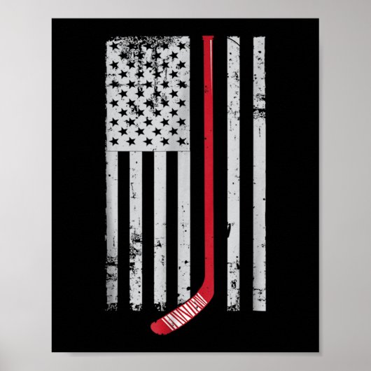 Red Hockey Stick American Flag USA Hockey Poster (Voorkant)