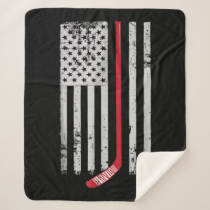Red Hockey Stick American Flag USA Hockey Sherpa Deken