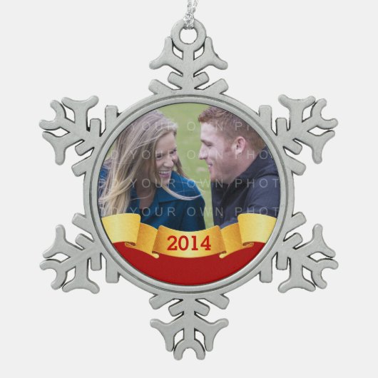 Red Holiday Banner Foto Ornament (Voorkant)