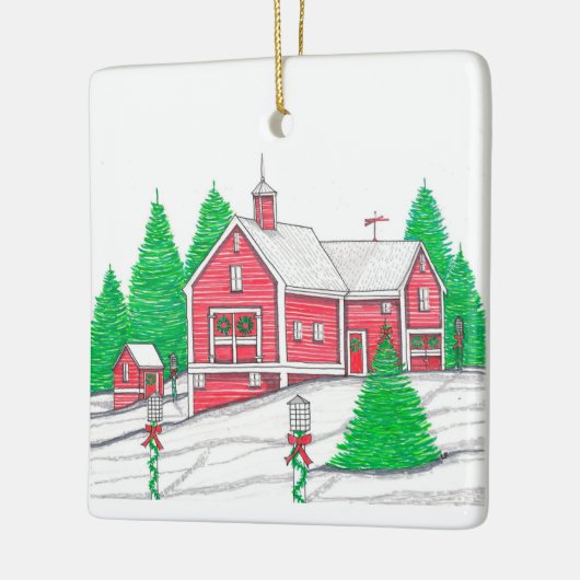 Red Holiday Barn Ornament (Links)