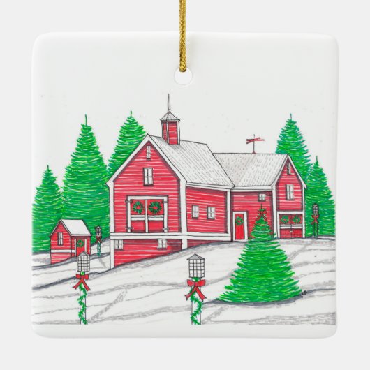 Red Holiday Barn Ornament (Achterkant)