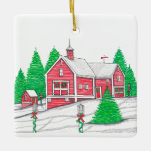 Red Holiday Barn Ornament