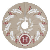 Red Holiday Berries en White Fern Monogram Fleece Kerstboom Rok (Voorkant)