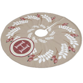 Red Holiday Berries en White Fern Monogram Fleece Kerstboom Rok