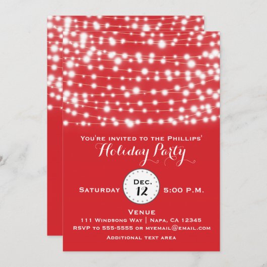 Red Holiday Christmas String Lights Uitnodiging (Voorkant / Achterkant)