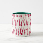 Red Holiday Fern Print Tweekleurige Koffiemok (Center)