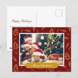 Red Holiday Foto van Gold Foil kerstboom Pattern Briefkaart
