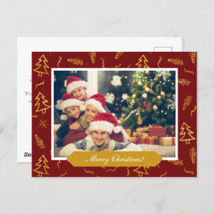 Red Holiday Foto van Gold Foil kerstboom Pattern Briefkaart