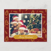 Red Holiday Foto van Gold Foil kerstboom Pattern Briefkaart (Voorkant)