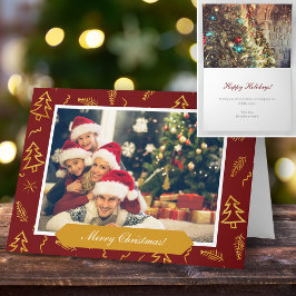 Red Holiday Foto van Gold Foil kerstboom Pattern Kaart