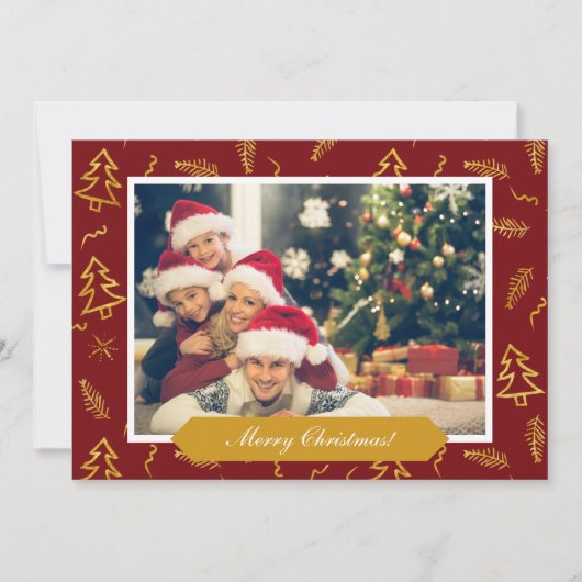 Red Holiday Foto van Gold Foil kerstboom Pattern Kaart (Voorkant)