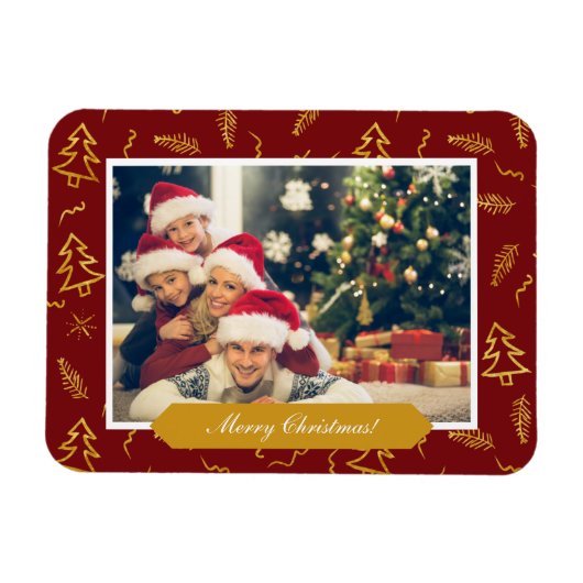 Red Holiday Foto van Gold Foil kerstboom Pattern Magneet (Horizontaal)
