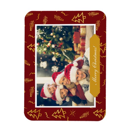 Red Holiday Foto van Gold Foil kerstboom Pattern Magneet (Verticaal)