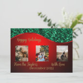 Red Holiday-fotokaart met rode en groene rand Feestdagenkaart (Staand voorkant)